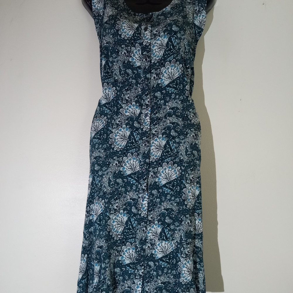 Women’s Teal Floral Sleeveless Button-Front Dress